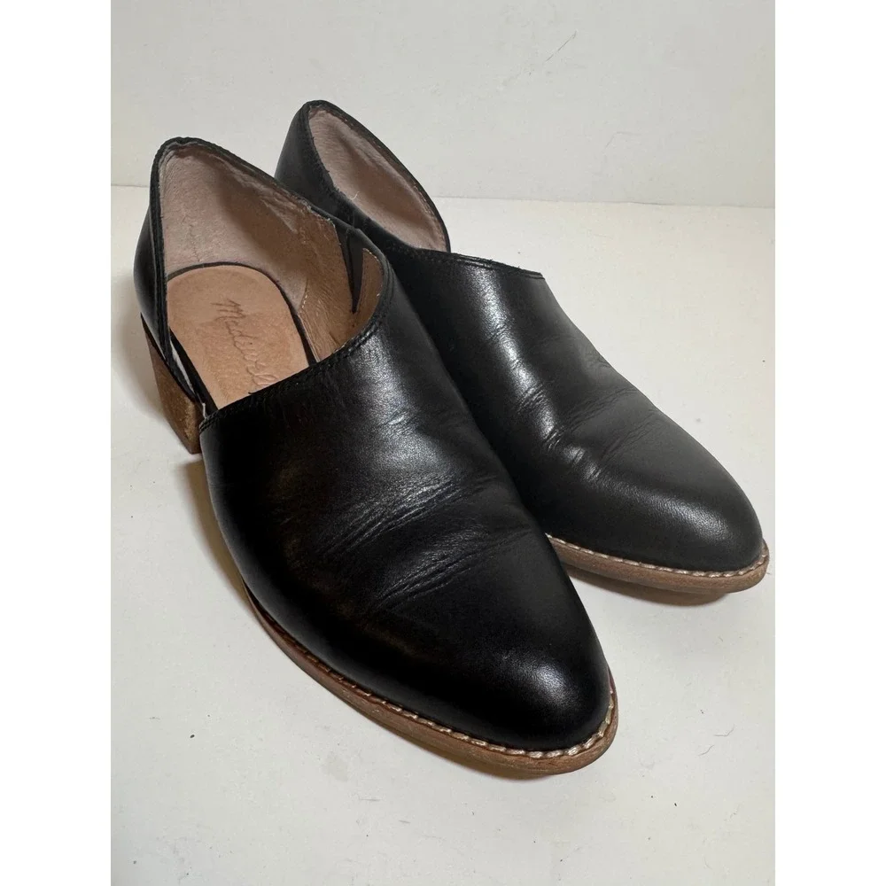 Madewell The Lucie Low Cut Out Bootie Black Leather Casual Slip On Shoes Size 5